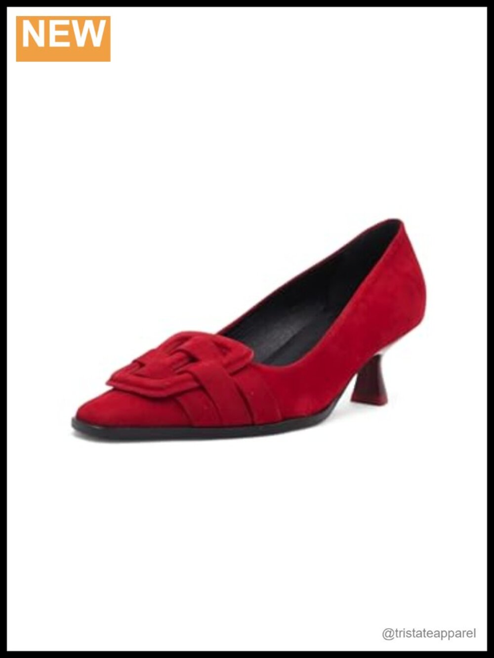 Kitten Heel Pump Buckle Detail Suede Leather Lined Pointed Toe 2 Inch Heel